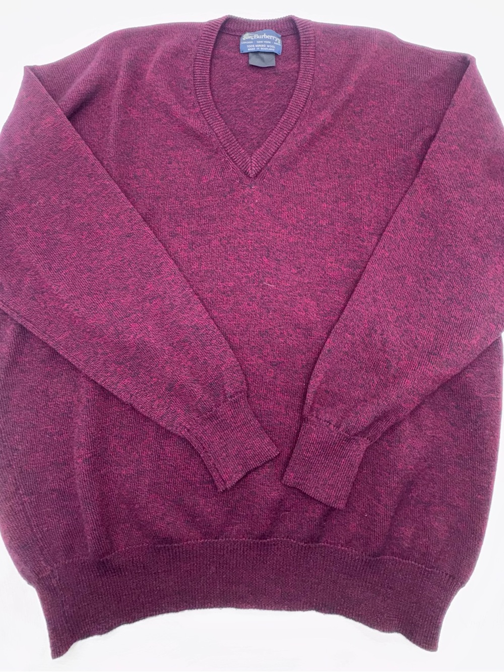 Burberry V-Neck Sweater in Maroon Heather